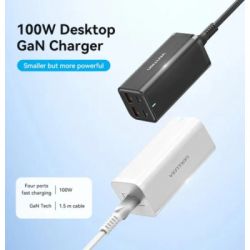 Зарядний пристрій Vention 4xUSB 100W (2xUSB-C+2xUSB-A) PD3.0/QC 3.0/GaN White (FBSWG-EU) - Картинка 2