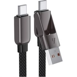Дата кабель USB-C + USB-A to USB-C 1.2m 3.0A zink alloy C13-04 Black Acefast (6974316282334) - Картинка 2