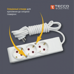 Мережевий подовжувач TECCO 1.5м 2 поста white (8681277843433) - Картинка 7