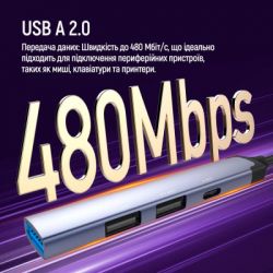 Концентратор ColorWay USB-A/USB-C 4-in-1 USB2.0х2/USB3.0/USB-C2.0 (CW-HUB06) - Картинка 9