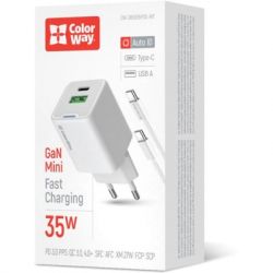 Зарядний пристрій ColorWay GaN Mini 35W PD Port PPS USB (Type-C PD + USB QC4.0) cable Type-C (CW-CHS055PDC-WT) - Картинка 6