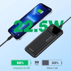 Батарея універсальна Choetech 10000mAh 22.5W, PD, QC/3.0, USB-A, USB-C, Black (B728-CCBK) - Картинка 5