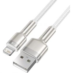 Дата кабель USB 2.0 AM to Lightning 1.0m Cafule Series Metal 2.4A White Baseus (CALJK-A02) - Картинка 2