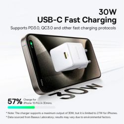 Зарядний пристрій Baseus Palm Fast Charger 1C 30W + Cable 1.0m Type-C 60W white (P10111605213-01) - Картинка 6