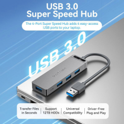 Концентратор Vention USB 3.0 to 4xUSB 3.0 Hub With Power Supply 0.15m black (CHLBB) - Картинка 3