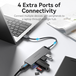 Концентратор Vention USB 3.0 to 4xUSB 3.0 Hub With Power Supply 0.15m black (CHLBB) - Картинка 8
