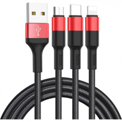 ���� ������ USB 2.0 AM to Lightning + Micro 5P + USB-C 1.0m Xpress one X26 black+red HOCO (6957531080282)
