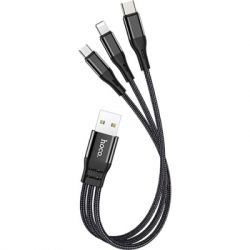 Дата кабель USB 2.0 AM to Lightning + Micro 5P + USB-C 0.25m 2.4A nylon X47 black HOCO (6931474727398) - Картинка 3