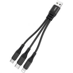 ���� ������ USB 2.0 AM to Lightning + Micro 5P + USB-C 0.25m 2.4A nylon X47 black HOCO (6931474727398)