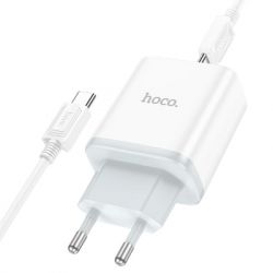 Зарядний пристрій HOCO C105A Stage 1xUSB-C PD20W + 1xUSB QC3.0 + cable USB-C to USB-C White (6931474782922) - Картинка 3