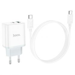 Зарядний пристрій HOCO C105A Stage 1xUSB-C PD20W + 1xUSB QC3.0 + cable USB-C to USB-C White (6931474782922) - Картинка 5