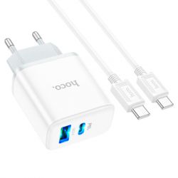   HOCO C105A Stage 1xUSB-C PD20W + 1xUSB QC3.0 + cable USB-C to USB-C White (6931474782922)