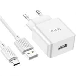 Зарядное устройство HOCO C106A Leisure USB + cable USB to USB-C 10.5W White (6931474783912) - Картинка 2