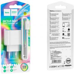 �������� ������� HOCO C109A Fighter USB QC3.0 + cable Micro 5P White (6931474784827) - �������� 6