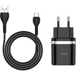 �������� ���������� HOCO C12Q Smart USB QC3.0 + cable USB to USB-C 18W Black (6931474716293)