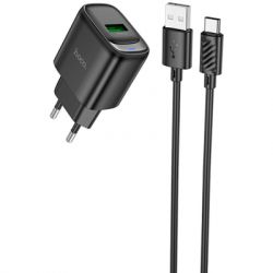 Зарядний пристрій HOCO C140A Smart USB QC3.0 + cable USB to USB-C Black (6942007627825) - Картинка 2