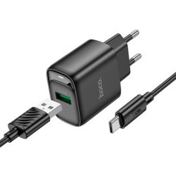 Зарядний пристрій HOCO C140A Smart USB QC3.0 + cable USB to USB-C Black (6942007627825) - Картинка 3