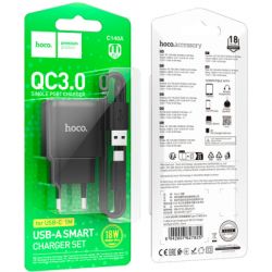 Зарядний пристрій HOCO C140A Smart USB QC3.0 + cable USB to USB-C Black (6942007627825) - Картинка 5