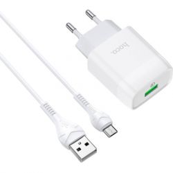 �������� ���������� HOCO C72Q Glorious USB QC3.0 + cable USB to Micro 5P 18W White (6931474732538)
