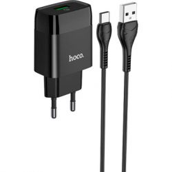 Зарядное устройство HOCO C72Q Glorious USB QC3.0 + cable USB to USB-C 18W Black (6931474732545) - Картинка 2
