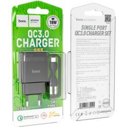 Зарядное устройство HOCO C72Q Glorious USB QC3.0 + cable USB to USB-C 18W Black (6931474732545) - Картинка 5