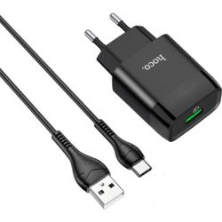   HOCO C72Q Glorious USB QC3.0 + cable USB to USB-C 18W Black (6931474732545)