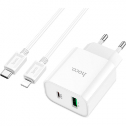 �������� ������� HOCO C80A Plus Rapido 1xUSB-C PD20W + 1xUSB QC3.0 + cable USB-C to Lightning White (6931474779892)