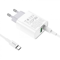 Зарядний пристрій HOCO C80A Rapido 1xUSB-C PD20W + 1xUSB QC3.0 + cable USB-C to USB-C White (6931474740533) - Картинка 3