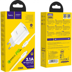 Зарядний пристрій HOCO C80A Rapido 1xUSB-C PD20W + 1xUSB QC3.0 + cable USB-C to USB-C White (6931474740533) - Картинка 5