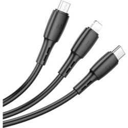 Дата кабель USB 2.0 AM to Lightning + Micro 5P + USB-C 1.0m 2A PVC BX71 black BOROFONE (6974443384543) - Картинка 2