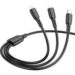 Дата кабель USB 2.0 AM to Lightning + Micro 5P + USB-C 1.0m 2A PVC BX71 black BOROFONE (6974443384543) - Картинка 3