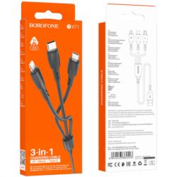 Дата кабель USB 2.0 AM to Lightning + Micro 5P + USB-C 1.0m 2A PVC BX71 black BOROFONE (6974443384543) - Картинка 4
