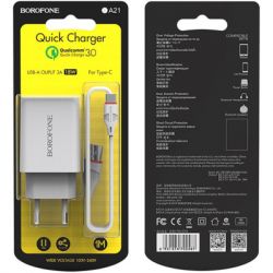 Зарядний пристрій BOROFONE BA21A Long Journey USB QC3.0 + cable USB to USB-C 18W White (6931474702487) - Картинка 5