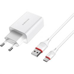   BOROFONE BA21A Long Journey USB QC3.0 + cable USB to USB-C 18W White (6931474702487)