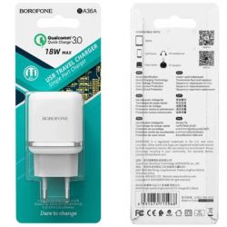Зарядное устройство BOROFONE BA36A High Speed USB QC3.0 + cable USB to USB-C 18W White (6931474715975) - Картинка 3