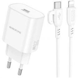 �������� ������� BOROFONE BA82A Platinum USB-C PD25W + cable USB-C to Lightning White (6941991112263)