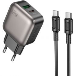 �������� ���������� BOROFONE BAS54A Absolute 1xUSB-C PD20W + 1xUSB QC3.0 + cable USB-C to USB-C Black (6941991116223)