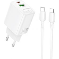 �������� ������� BOROFONE BN27 Fuente 1xUSB-C PD20W + 1xUSB QC3.0 + cable USB-C to USB-C White (6941991120282)