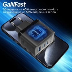 Зарядное устройство Promate powerport-45 2xUSB-C PD + USB-A QC 45W Black (powerport-45.black) - Картинка 2