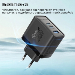Зарядное устройство Promate powerport-45 2xUSB-C PD + USB-A QC 45W Black (powerport-45.black) - Картинка 5