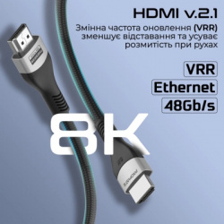 Кабель мультимедійний HDMI M to HDMI M 5.0m V2.1 grey Promate (primelink8k-500.grey) - Картинка 4