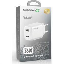 Зарядное устройство Grand-X CH-890 Fast Charge 1xUSB-C PD20W + 1xUSB QC4.0 + AFC SCP FCP Black (CH-890) - Картинка 3
