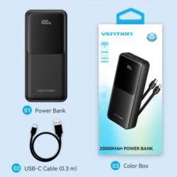 ������� ������������ Vention 20000mAh 22.5W 3A PD, Built-in USB-C+Lightning Cables, Black (FHPB0) - �������� 4