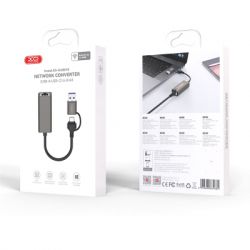  USB-C + USB A to RJ45 Ethernet 100Mbps XO (HUB018.black) -  6