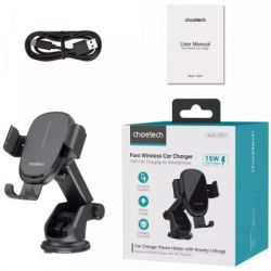 Универсальный автодержатель Choetech Gravity Car Wireless 15W Charger 4.7-7.2" Black (T203-F-ACBK) - Картинка 3