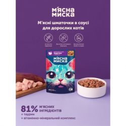 Вологий корм для кішок М'ясна Миска шматочки в соусі з індичкою та печінкою 100 г (4820255192383) - Картинка 3
