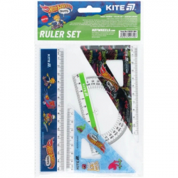 Лінійка Kite набір: лінійка 15 см, 2 косинця, транспортир Hot Wheels (HW25-282) - Картинка 2