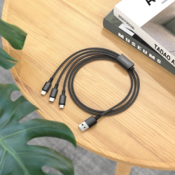 Дата кабель USB 2.0 AM to Lightning + Micro 5P + USB-C 1.0m black BOROFONE (6974443384666) - Картинка 2
