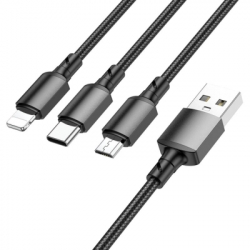���� ������ USB 2.0 AM to Lightning + Micro 5P + USB-C 1.0m black BOROFONE (6974443384666)