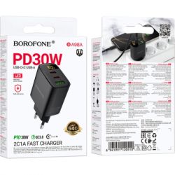 �������� ������� BOROFONE BA98A 2xUSB-C PD30W + 1xUSB 18W digital display black (6941991120510) - �������� 2